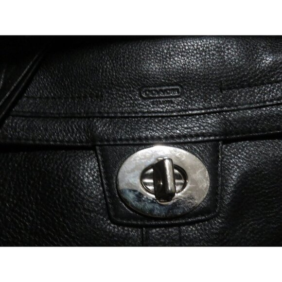 COACH 2010 Hampton 15694 Black Pebbled Leather Flap Turnlock Satchel Handbag - Picture 7 of 13